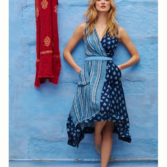 Anthropologie Maeve Navy and Light Blue High Low Dress - Picture 5 of 5